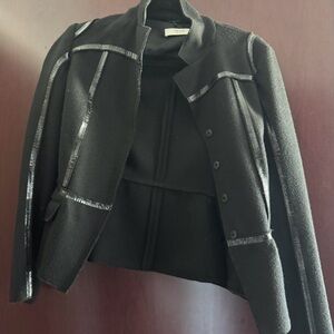 Vintage rare Prada black wool patent leather trim blazer coat IT 40
